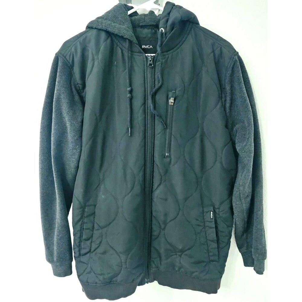 RVCA Men's Quilted Hooded Full Zip Jacket Black/ Regular Fit Size M